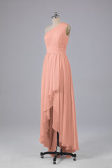 High Low One Shoulder Chiffon bruidsmeisje jurken