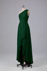 High Low One Shoulder Chiffon bruidsmeisje jurken