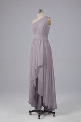 High Low One Shoulder Chiffon bruidsmeisje jurken