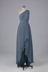 High Low One Shoulder Chiffon bruidsmeisje jurken