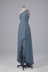 High Low One Shoulder Chiffon bruidsmeisje jurken