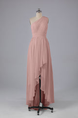 High Low One Shoulder Chiffon bruidsmeisje jurken