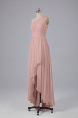 High Low One Shoulder Chiffon bruidsmeisje jurken