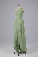 High Low One Shoulder Chiffon bruidsmeisje jurken