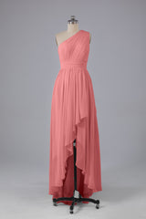 High Low One Shoulder Chiffon bruidsmeisje jurken