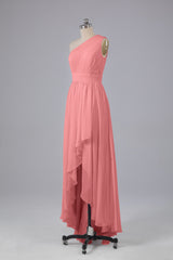 High Low One Shoulder Chiffon bruidsmeisje jurken