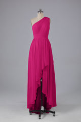 High Low One Shoulder Chiffon bruidsmeisje jurken