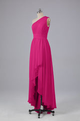 High Low One Shoulder Chiffon bruidsmeisje jurken