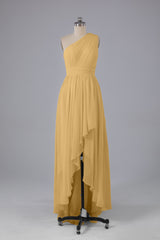 High Low One Shoulder Chiffon bruidsmeisje jurken