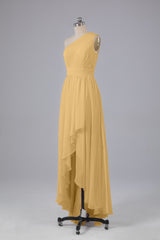 High Low One Shoulder Chiffon bruidsmeisje jurken