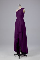 High Low One Shoulder Chiffon bruidsmeisje jurken