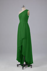 High Low One Shoulder Chiffon bruidsmeisje jurken