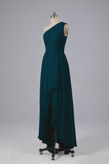 High Low One Shoulder Chiffon bruidsmeisje jurken
