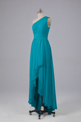 High Low One Shoulder Chiffon bruidsmeisje jurken