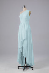 High Low One Shoulder Chiffon bruidsmeisje jurken