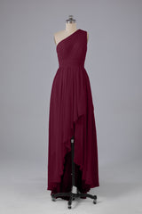 High Low One Shoulder Chiffon bruidsmeisje jurken