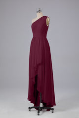 High Low One Shoulder Chiffon bruidsmeisje jurken