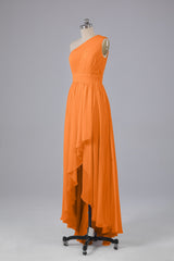 High Low One Shoulder Chiffon bruidsmeisje jurken