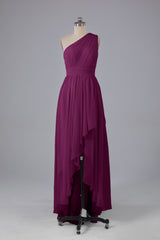 High Low One Shoulder Chiffon bruidsmeisje jurken
