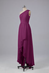 High Low One Shoulder Chiffon bruidsmeisje jurken