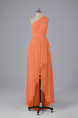 High Low One Shoulder Chiffon bruidsmeisje jurken