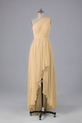 High Low One Shoulder Chiffon bruidsmeisje jurken