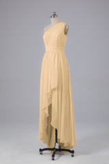 High Low One Shoulder Chiffon bruidsmeisje jurken