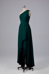 High Low One Shoulder Chiffon bruidsmeisje jurken