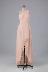 High Low One Shoulder Chiffon bruidsmeisje jurken