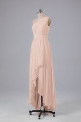 High Low One Shoulder Chiffon bruidsmeisje jurken