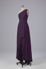 High Low One Shoulder Chiffon bruidsmeisje jurken