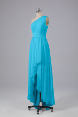 High Low One Shoulder Chiffon bruidsmeisje jurken