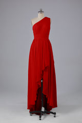 High Low One Shoulder Chiffon bruidsmeisje jurken
