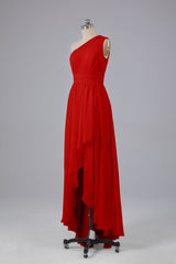 High Low One Shoulder Chiffon bruidsmeisje jurken