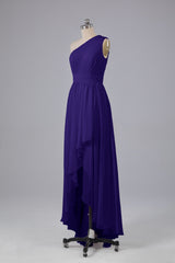 High Low One Shoulder Chiffon bruidsmeisje jurken