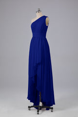 High Low One Shoulder Chiffon bruidsmeisje jurken