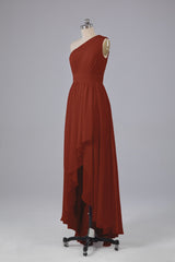High Low One Shoulder Chiffon bruidsmeisje jurken