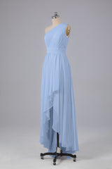 High Low One Shoulder Chiffon bruidsmeisje jurken