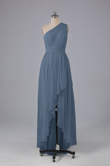 High Low One Shoulder Chiffon bruidsmeisje jurken