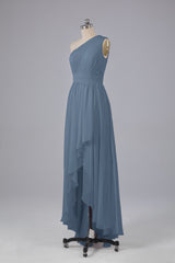 High Low One Shoulder Chiffon bruidsmeisje jurken