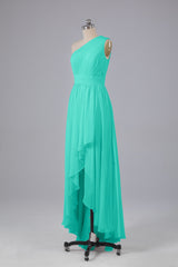 High Low One Shoulder Chiffon bruidsmeisje jurken