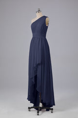 High Low One Shoulder Chiffon bruidsmeisje jurken