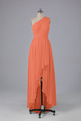 High Low One Shoulder Chiffon bruidsmeisje jurken