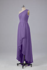 High Low One Shoulder Chiffon bruidsmeisje jurken