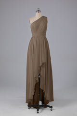 High Low One Shoulder Chiffon bruidsmeisje jurken