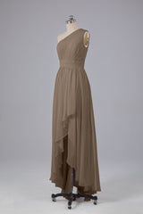 High Low One Shoulder Chiffon bruidsmeisje jurken