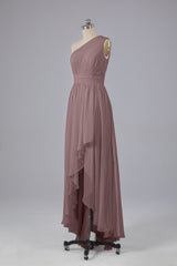 High Low One Shoulder Chiffon bruidsmeisje jurken