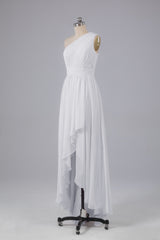 High Low One Shoulder Chiffon bruidsmeisje jurken