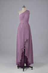 High Low One Shoulder Chiffon bruidsmeisje jurken