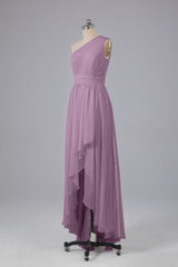 High Low One Shoulder Chiffon bruidsmeisje jurken